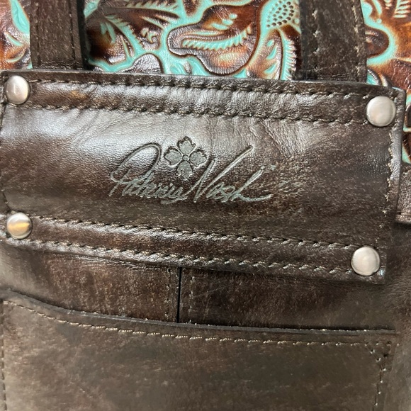 Patricia Nash Crossbody Bag Tooled Turquoise Stipes Sling backpack - Picture 10 of 11